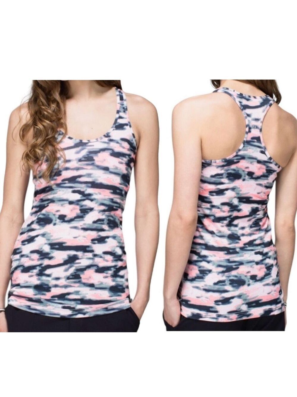 Lululemon cool racer back pink gray camo camouflage fitted tank top athletic M